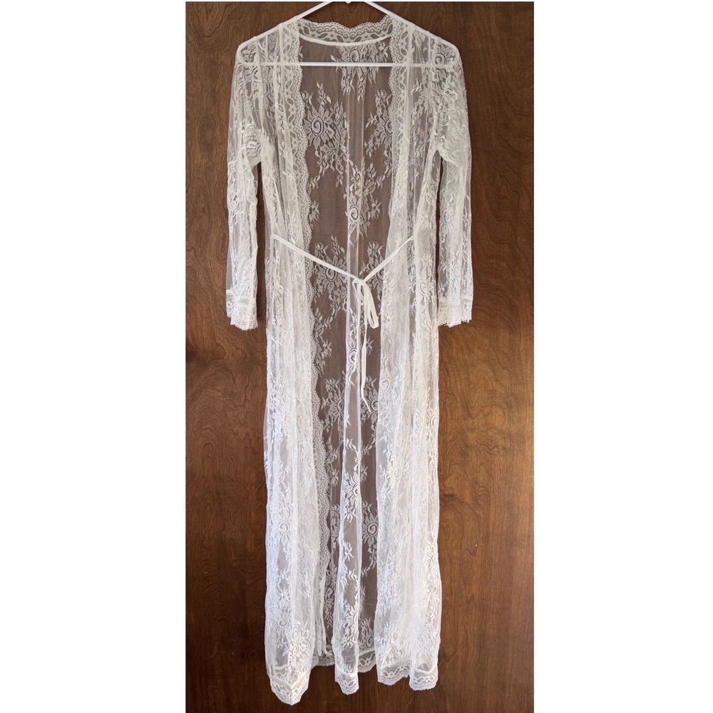 Soft Lace Floral Sheer Embroidered Tie Waist Long Sleeve Robe Sleep Lingerie